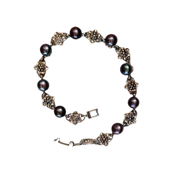 Silver Flower Tahitian Pearl Bracelet 7.5"L New - Picture 5 of 7